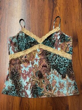 Melanie Lyne Paisley Animal Print Lace Cami Top Large